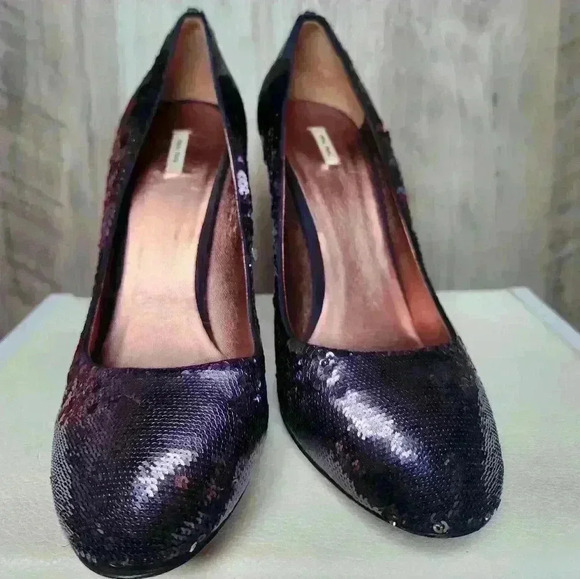 Miu Miu Purple Sequin High Heels Round  Toe Paillettes Pump Size 9.5 AUTHENTIC - Picture 14 of 16